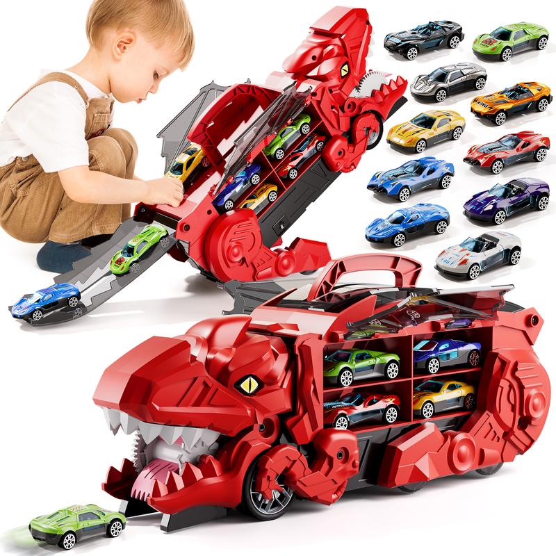 Children's Tyrannosaurus rex dinosaur devours rail car toy, transforms, slides, ejects alloy car, boys 2, children 3, Christmas birthday gift for girls