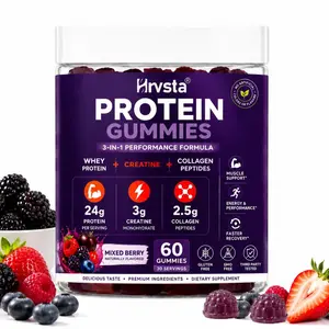 3 in 1 Whey Protein Gummies | Creatine Monohydrate | Collagen, 0 Sugar, Pure Protein Source, Muscle & Energy Support, Berry Flavor, for Women and Men