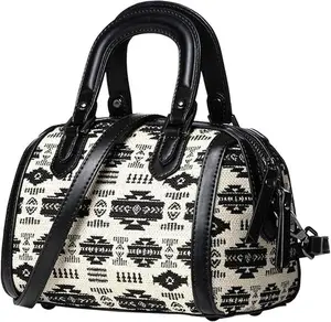 Aztec Barrel Bag Crossbody Purse Handbags Shoulder Bags With Adjustable Strap Top Handle Satchel For Ladies Fashion Colorblock PU Leather Zipper Closure Elegant Commuter Bag