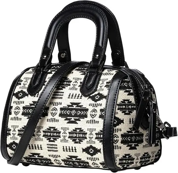 Aztec Barrel Bag Crossbody Purse Handbags Shoulder Bags With Adjustable Strap Top Handle Satchel For Ladies Fashion Colorblock PU Leather Zipper Closure Elegant Commuter Bag