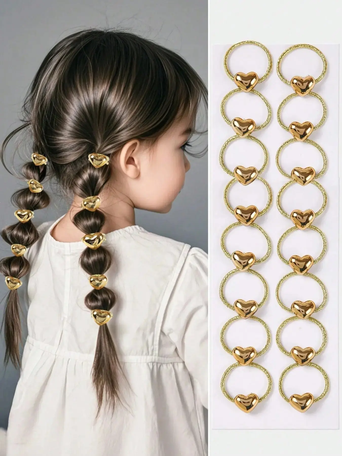10 Pack Mini Heart Shaped Hair Ties for Girls, Metallic Elastic Hair Bands, Cute Princess Style Hair Accessories, Gentle No Pull Ponytail Holders for Baby Girls, Kids Daily Wear & School Use summerwins tiktokshopbacktoschool