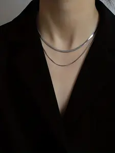 2-Piece Snake Chain Set, Stylish Casual 304L Stainless Steel Layered Necklace, Unisex Fashion Jewelry, Comfortable and Versatile