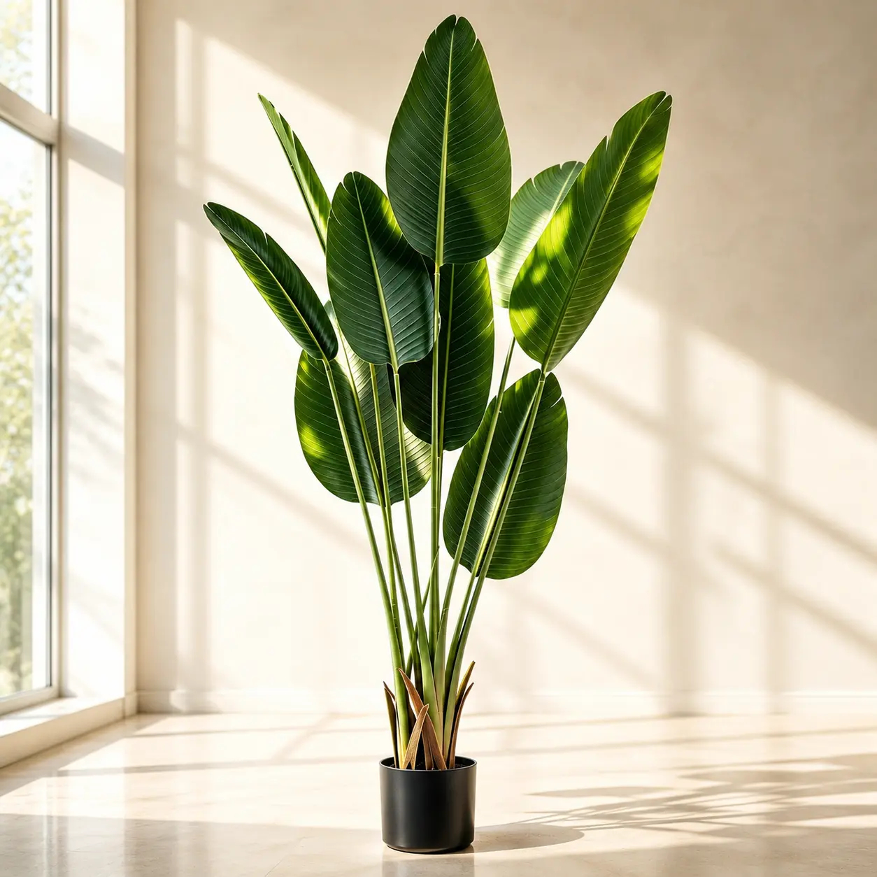 5FT Artificial Bird of Paradise Tree, 60 Inch Tropical Faux Plant with Black Pot & Dried Moss, UV Resistant Waterproof Fake Palm Tree for Indoor Outdoor Home Decor, Balcony, Office, Living Room