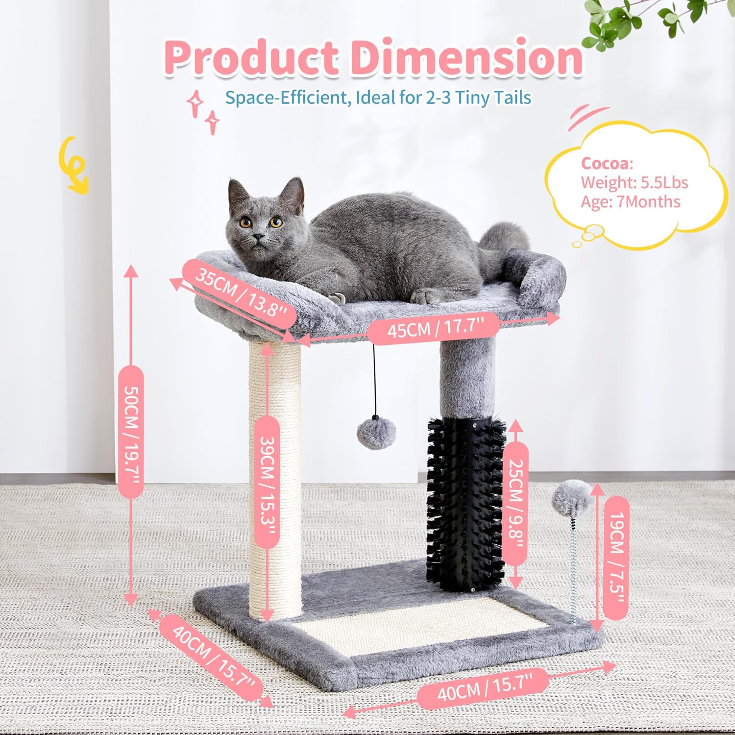 Cat Scratching Post with Grooming Brush, Sisal Cat Tree, Interactive Cat Activity Furniture for Indoor Cats