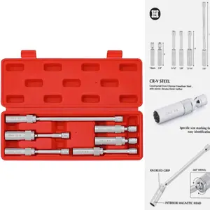 3/8 Inch Drive Magnetic Spark Plug Socket Set 6PCS, 360° Swivel, 12-Point Thin Wall, 14mm 9/16" 5/8" 13/16", 4" 6" 11" Long, CR-V Steel