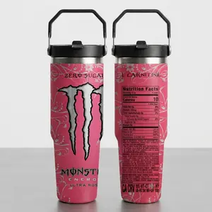 Mon.Energy Inspired Tumbler Cup 30oz With Handle & Straw, Unleash The Best With You Stainless Steel Mug, Perfect For Gym Lovers & Gamers, Aesthetic Rose Mug, Flasks Viral Gift Idea 2026