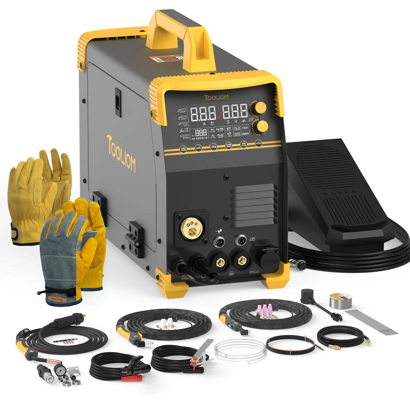 TOOLIOM MCT-520 110V/220V Welder & Plasma Cutter Bundle - 200A MIG TIG Stick & 50A CUT 6-In-1 Welding Machine, TIG Foot Pedal Included for Remote Amp Control