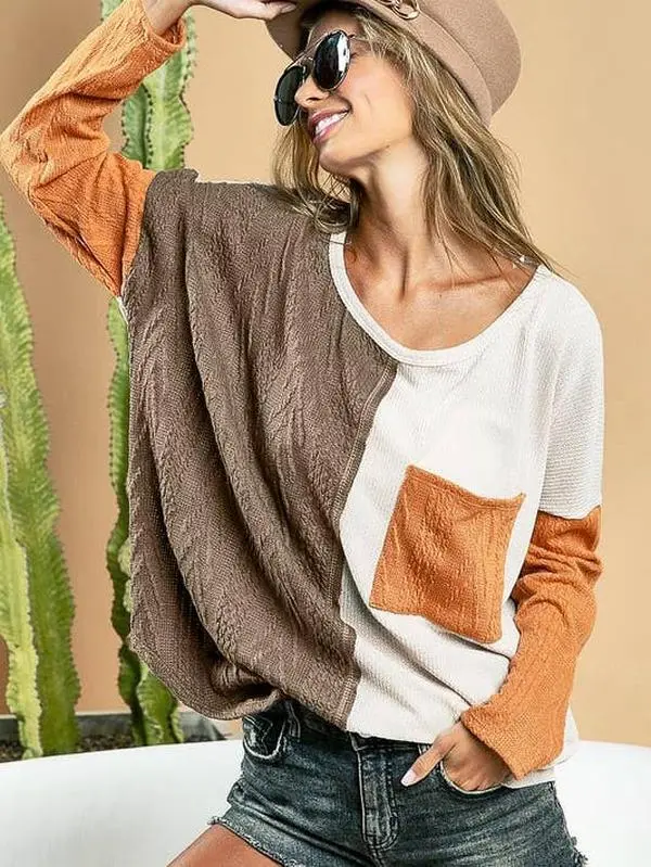 Cable Knit Color Block Top