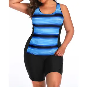 Daci Women Plus Size Tankini Swimsuit Two Piece Tummy Control Bathing Suit Athletic Racerback Swimwear with Boyshort