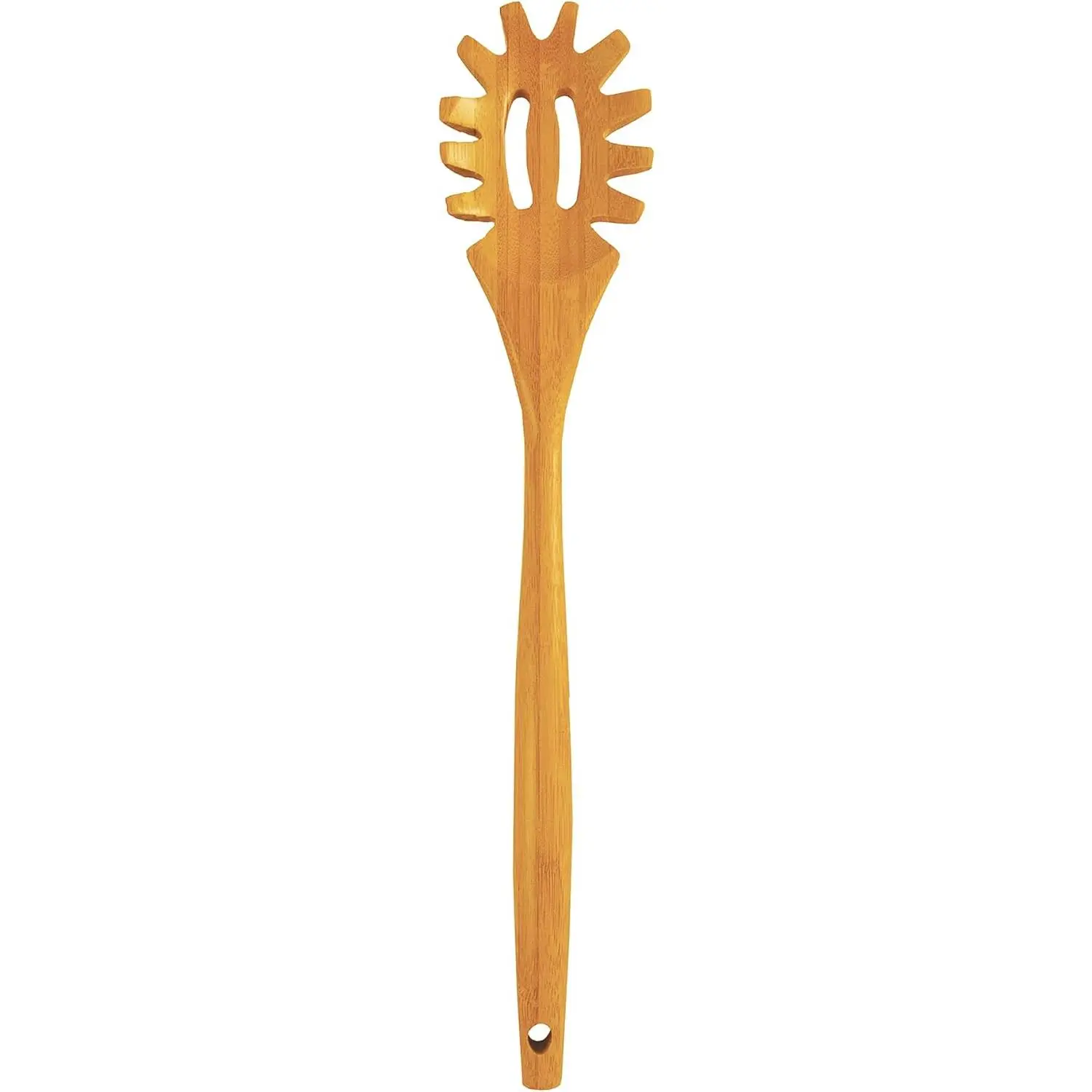 14" Bamboo Spaghetti Spoon with Teeth - Eco-Friendly, Nonstick Safe, Durable Kitchen Utensil, Cookware Pasta Server, 14\ Ladle
