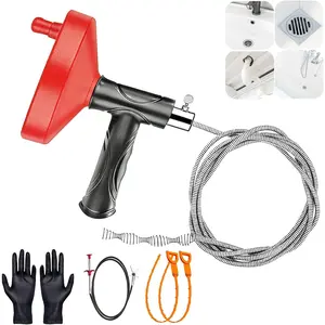 Drain Snake Auger 33 Ft, Plumbing Snake Drain Hair Clog , Heavy Duty Snake Auger, Sink Unclogger Drain Cleaner Tool for Bathroom Kitchen Tub Shower Drain Clog Remover with Gloves