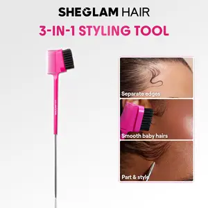 SHEGLAM HAIR Locked in Edge Bestie 3-In-1 Styling Tool, Edge Brush with Tail Comb, Smooth Baby Hairs, Part & Style, Double Sided, Long-Lasting All-Day Hold-Effortlessbeauty-Hairhack-Coachella-#Summervibes-mothersdaygift