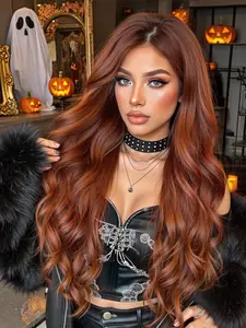 5.5*4*0.5T Lace Front Wig with Gradient and Long Wavy Hair, Durable High-Temperature Synthetic Fibers for Daily Wear and Festivals