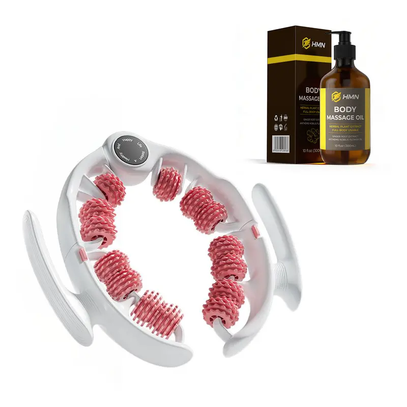 HMN Adjustable Easy-Grip Fascia Blaster & Detachable Muscle Roller Body Care Kit - Thighs, Glutes Relief, Lymphatic Drainage, 10 fl oz Not Heavy Deep Hydration Oil, Improves Circulation, TikTok Spring Glow Up