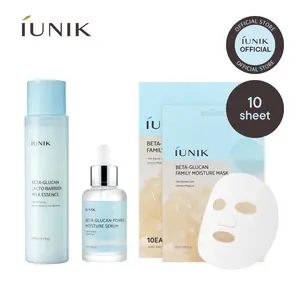 IUNIK Triple Hydration Care Set | Beta Glucan Serum + Lacto Milk Essence + Family Moisture Mask