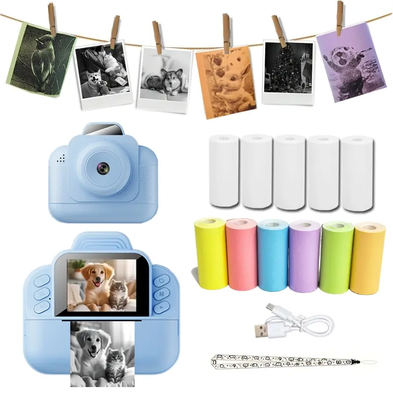 Portable Pocket Photo Printer S9 Mini, Includes 5 Rolls Paper & 6 Rolls Color Paper, Outdoor Party Family Use, Perfect Gift, Usb Powered Printer