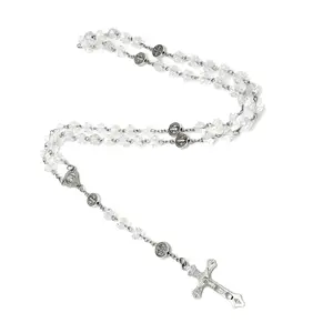 Rosary Beads Catholic Necklace for Women Men Crucifix Cross Charm Long Chain