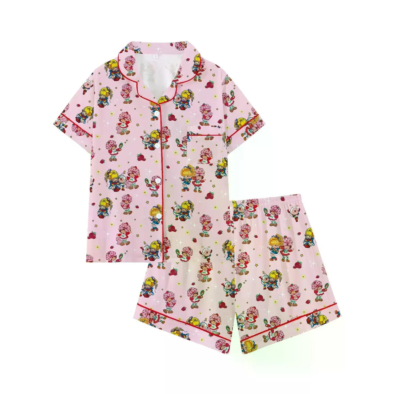 Rainbow Brite Cartoon Pajama Set for Girls, Cute Loose-Fit Short Sleeve Sleepwear, Comfortable for All Seasons, Ideal Gift