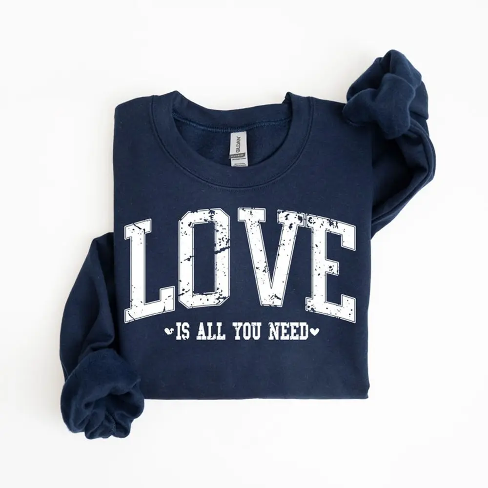 Retro Love Valentine’s Sweatshirt for Women, Love Is All You Need Heart Crewneck, Valentine’s Day Gift Pullover