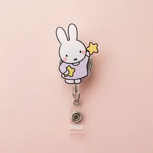 Miffy Bunny Rabbit Retractable ID Badge Reel – Cute Badge Holder for Nurses, Doctors, Teachers and Medical Staff Coworkers