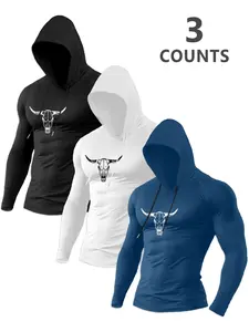Men's Heavyweight Long Sleeve Hooded T-Shirt Set, Graphic Print, Premium Fabric, Comfortable Fit, Casual & Sports Wear, Sporty Style Clothes, Athletic Hoodie