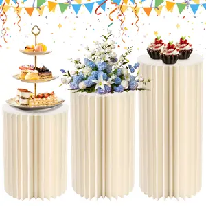 3-Pack Collapsible Round Cardboard Cylinder Display Stands, Pedestal Columns for Birthday Wedding Baby Shower Party Event Decor, Round Display Racks for Cake Dessert Home Decoration