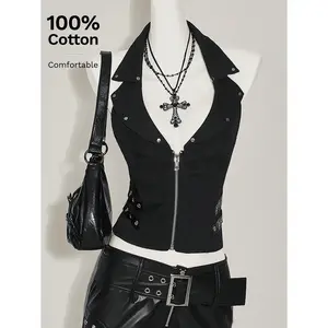 Women's Sleeveless Front Zip Up Casual Top, Everyday Wear