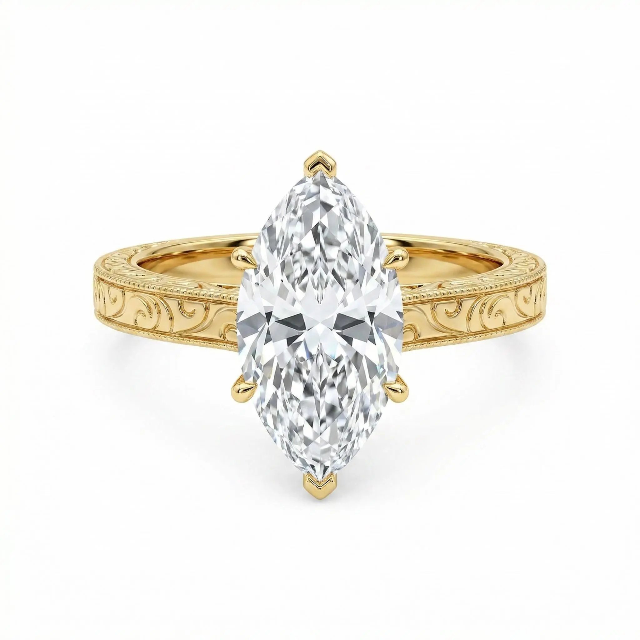 Lab-grown diamond 11015, 3 ct, D , VVS2 , Marquise cut, six-prong round lab-grown diamond engagement/proposal ring, S925 sterling silver