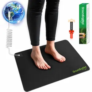 Groundbam Grounding Mat, Earthing Mat for Sleep, Non-Slip PU Leather Earthing Pad with Grounding Cord, Indoor Grounding Pad for Home Office Work, Black,16*24 in