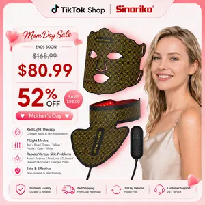[Mother's Day Gift] SINORIKO 7-Color LED Facial & Neck Mask Red Light Therapy Mask for Skin Rejuvenation Acne Control Firming Anti-Aging at Home Beauty Mask