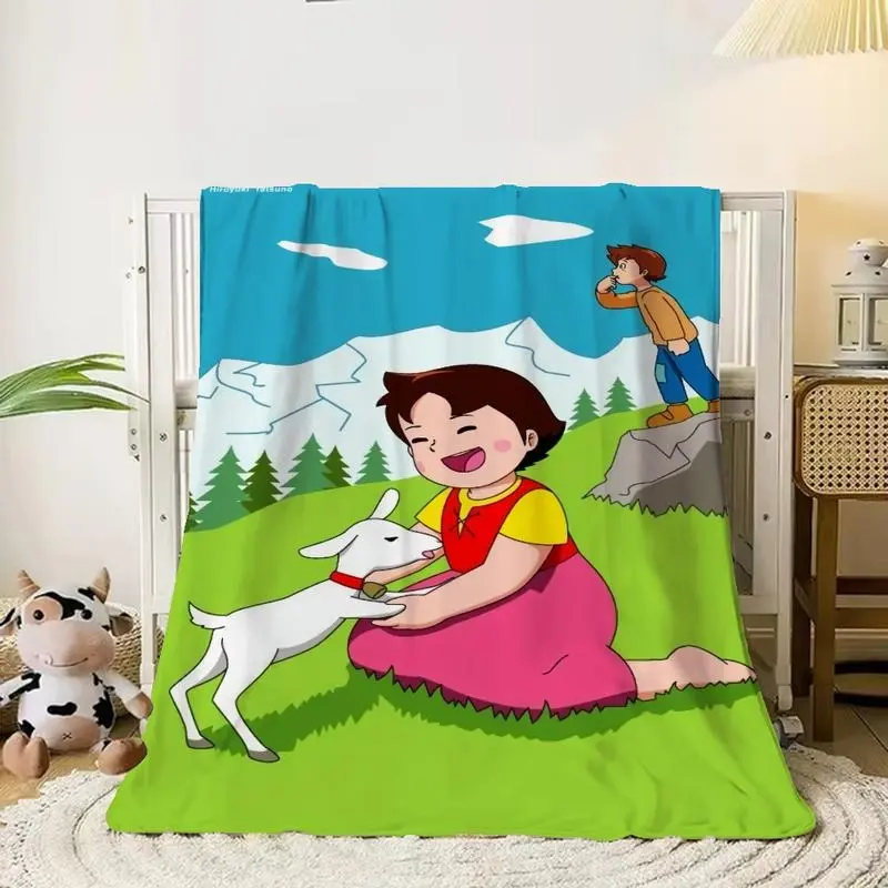 Heidi and Friends Cartoon Flannel Throw Blanket, Colorful Alpine Character Art for Kids' Bedrooms and Nursery Lounges, Soft Storytime Sofa Accent & Birthday Christmas Gift for Children and Classic Animation Fans