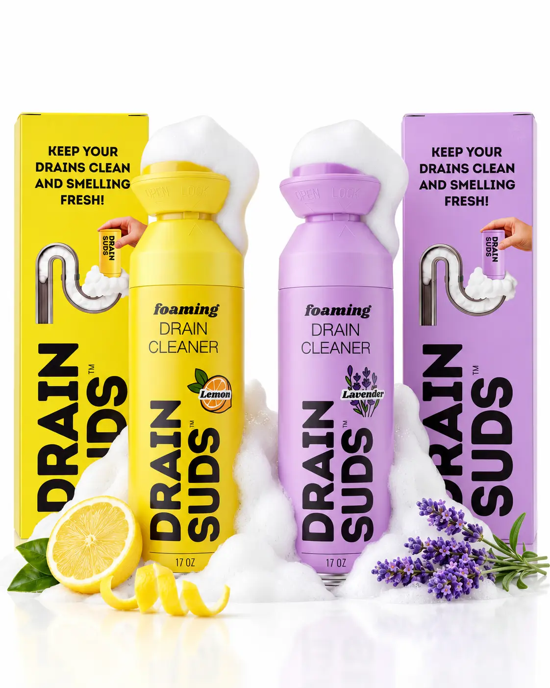DRAIN SUDS™ - Foaming Drain Cleaner - Expanding Foam Drain Cleaner & Deodorizer