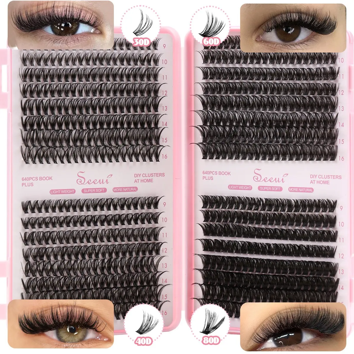 DIY Mixed Eyelash Cluster Set, Natural Soft Fluffy Long-Lasting False Lashes, 30D & 40D & 60D & 80D Extensions for Beginners, Multiple Lengths, Soft Cluster Eyelashes