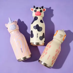 UFORU Cute Animal Insulated Water Bottle Cold Cup, Children's Cartoon Stainless Steel Straw Insulated Bottle, Leak proof Vacuum Bottle, Suitable for School, Travel and Outdoor, Unicorn/Cow/Chick Design#SummerWins#DFYD