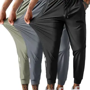 Men’s Ice Silk Breathable Sports Pants 3-Pack – Printed Waistband with Reflective Details, Pockets and Drawstring, Zipper Details, Moisture-Wicking Quick-Dry Outdoor Pants, Perfect for Outdoor Activities, Home Lounging, Gym Workouts, and Street Walks