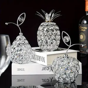 Set of 3 Crystal Metal Pineapple Pear Table Centerpiece Handmade Hollow Fruit Ornament for Home Party, Wedding, Holiday, Bar Decoration (Silver, Set of 3)