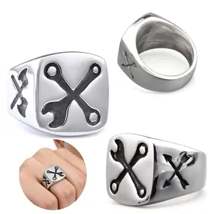 316 stainless steel geometric wrench-shaped men's ring, personalized, simple, biker-style, industrial-style, stylish men's ring