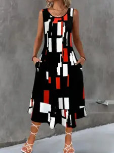 Summer Women's Fashion Colorblock Print Sleeveless Vest Dress, Casual Stylish One-Piece for Daily Wear Womenswear
