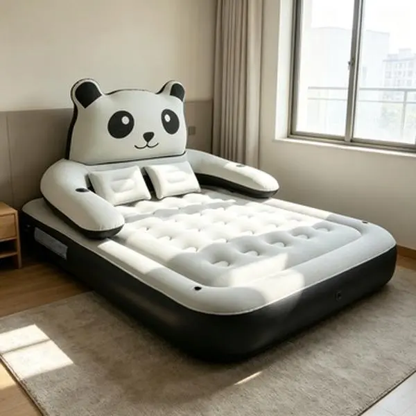 Cartoon Animal Theme Inflatable Blow-Up Couch - Adjustable Backrest, Plush Pillows, Cup Holders, Portable Design, Trendy Photo Prop, Nap Bed for Camping, Lawn Parties, Gift Idea for Friends, Family Indoor-Outdoor Furniture