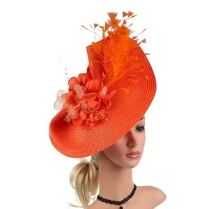 1pc Women's Exaggerate Straw Fascinators Headband Hat Clip Wedding Hair Accessories Flower Artificial Feathers Fascinator Hat Kentucky Derby Hat Hairband For Cocktail Tea Party Hat