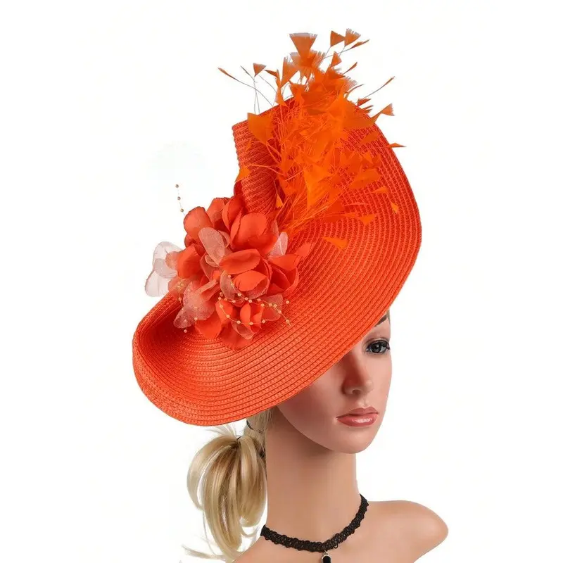 NWT ORANGE FASCINATOR Hat Headband Clip Derby Church Tea Hair‎ Accessory Tea Party Mesh Hat For Women Lightweight Derby... From  main image 3