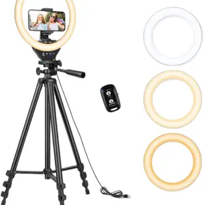 Sensyne 10'' Ring Light with 50'' Extendable Tripod Stand LED Circle Lights with Phone Holder for Live Stream Makeup YouTube Video TikTok Compatible with All Phones