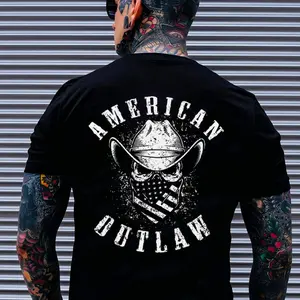 AMERICAN OUTLAW Cowboy Skull Print Men's T-Shirt