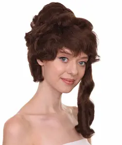 HPO Women's Colonial Lady's 18th Century Curly Wig | Brown Color Historical Cosplay Wig | Premium Breathable Capless Cap