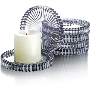 Glass Candle Plates,Black  Candle Dish,Glass Pillar Candle Holder Plate,Small Round Glass Coasters for Centerpiece, Wedding,Halloween,Christmas Party(Set of 6)