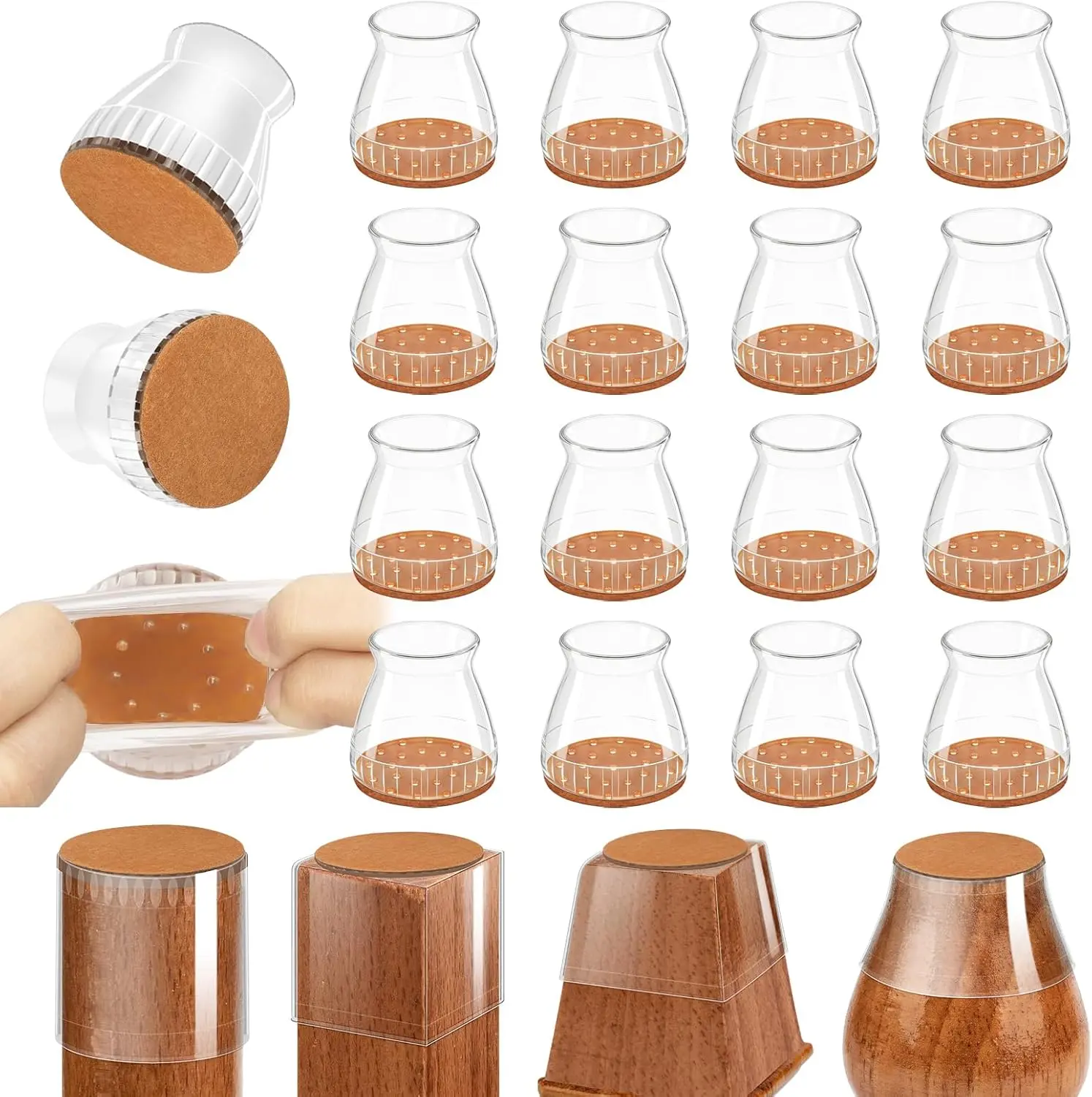 12/24/48 Pcs Clear Furniture Floor Pads, Quiet Anti-Scratch Chair Leg Caps, Easy-Install Transparent Guards for Home Office Chairs