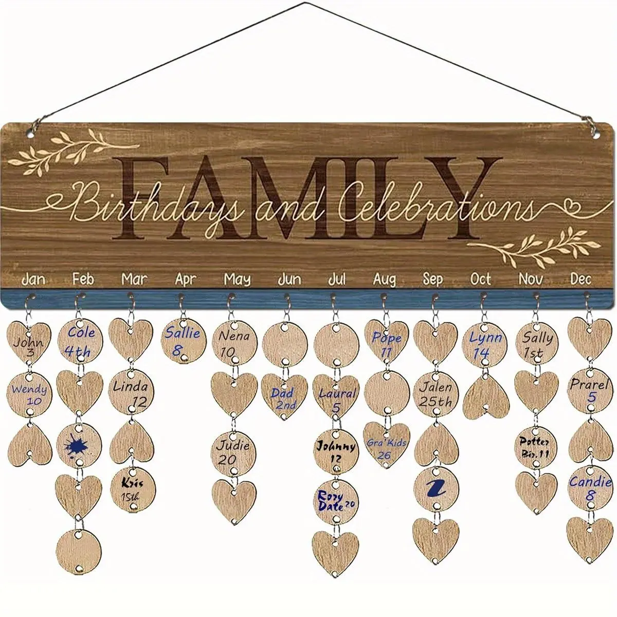 Wooden Family Birthday Calendar, 1 Set Wooden Hanging Calendar Plaque, Birthday Reminder Calendar, Suitable for Home, Office, School