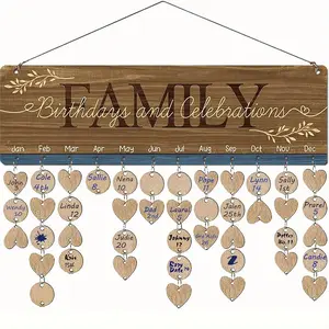 Wooden Family Birthday Calendar, 1 Set Wooden Hanging Calendar Plaque, Birthday Reminder Calendar, Suitable for Home, Office, School