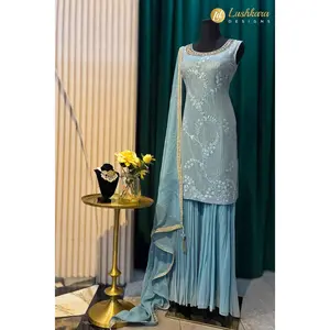 Lushkara Powder Blue Embroidered Sharara