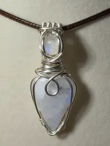 Double Moonstone silver-tone copper wire-wrapped pendant